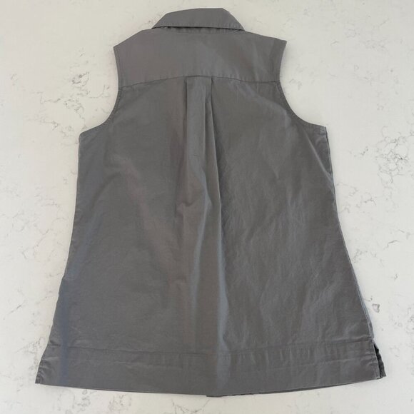 Pure Alfred Sung Sleeveless Button Down Pleat Detailed Cotton Blouse Grey Sz S - Picture 7 of 10